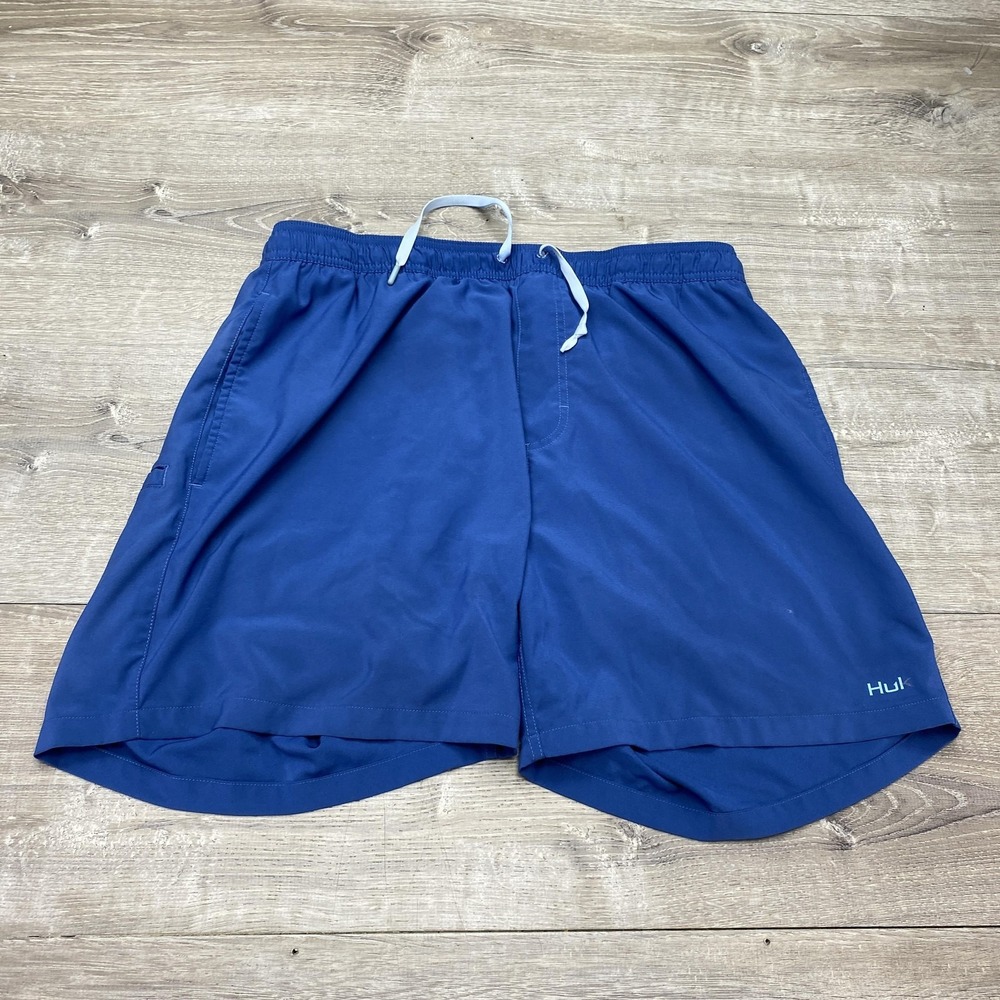 Huk Shorts Mens Large Blue Cargo Elastic Waist Drawstring Pockets Performance